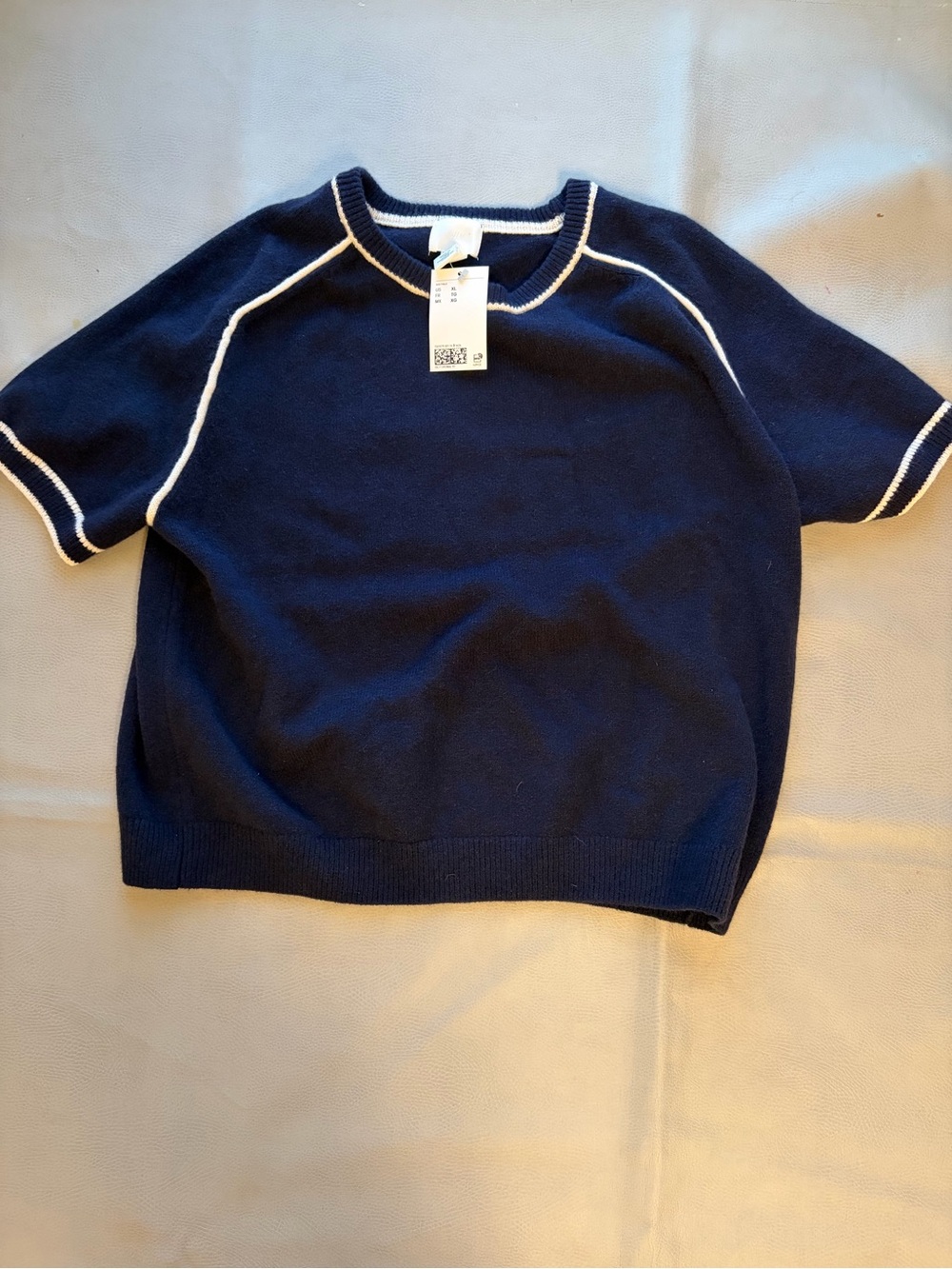 H&M NEW Navy Short-Sleeve Sweater with White Trim